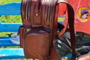 Backpack made of Italian leather with two compartments and four pockets