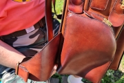 Backpack made of Italian leather with two compartments and four pockets