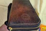 Large buffalo leather zipper wallet